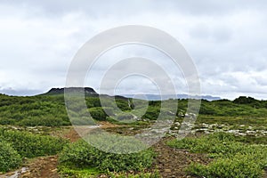 Volcano in a green landscape in the south of Snaefellsnes peninsula