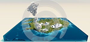 Volcano Iceland 3d eruption