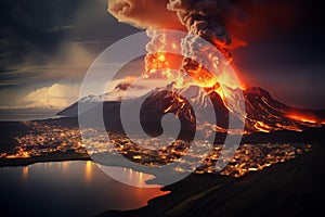 A volcano in Iceland near the town of Grindavik erupts and lava flows into the town