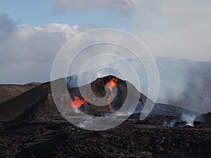 Volcano in Iceland Volcanic eruption with lava