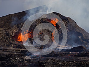 Volcano in Iceland Volcanic eruption with lava