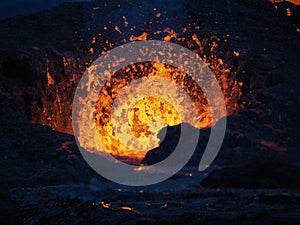 Volcano in Iceland Volcanic eruption with lava