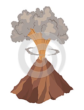 Volcano icon. Magma nature blowing up with smoke. An awakened vulcan activity fire and smoke element. Volcano eruption