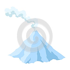 Volcano icon. Magma nature blowing up with smoke. An awakened vulcan activity, smoke element. Volcano eruption. Flat