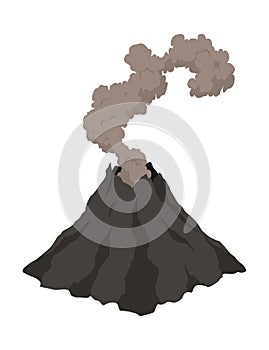 Volcano icon. Magma nature blowing up with smoke. An awakened vulcan activity, smoke element. Volcano eruption. Flat