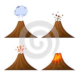 Volcano Icon Set on White Background. Vector