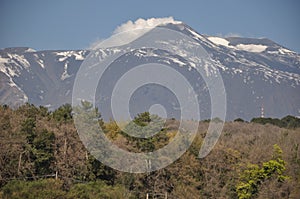 The volcano in Italy erupting Etna Sicily with snow