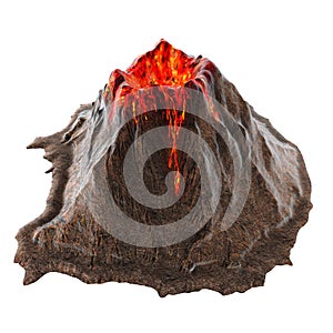 Volcano lava without smoke on the isolatedbackground. 3d illustration photo