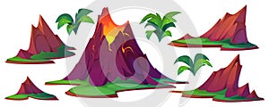 Volcano mountain eruption cartoon illustration
