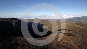 Volcano piton de la Fournaise Reunion island helicopter view.