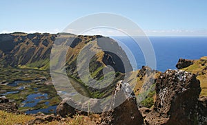 Volcano Rano Kau, Easter Island photo