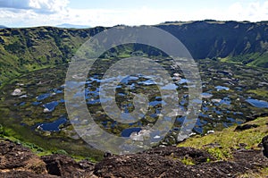 Volcano Rano Kau/ Rano Kao, the largest volcano crater in Rapa Nui Easter Island