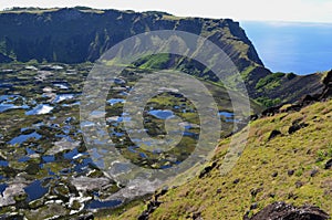 Volcano Rano Kau/ Rano Kao, the largest volcano crater in Rapa Nui Easter Island