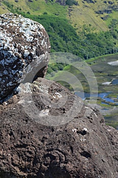 Volcano Rano Kau/ Rano Kao, the largest volcano crater in Rapa Nui Easter Island