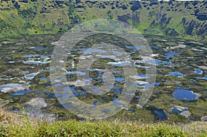 Volcano Rano Kau/ Rano Kao, the largest volcano crater in Rapa Nui Easter Island