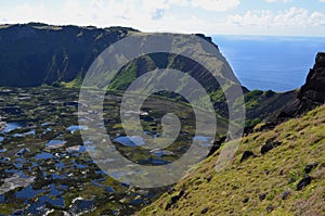 Volcano Rano Kau/ Rano Kao, the largest volcano crater in Rapa Nui Easter Island