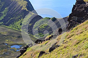 Volcano Rano Kau/ Rano Kao, the largest volcano crater in Rapa Nui Easter Island photo