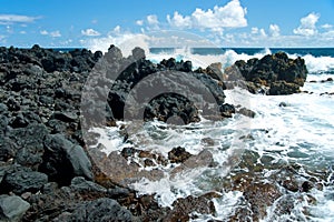 Volcano rocks on beach at Hana on Maui Hawaii