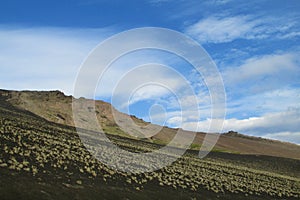 Volcano slope covered with ash