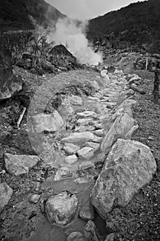 Volcano sulfur water stream