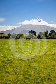 volcano Taranaki covered in clouds, New Zealand