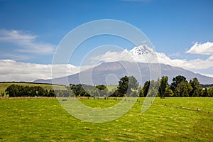 volcano Taranaki covered in clouds, New Zealand