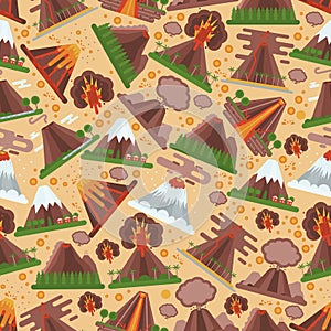 Volcano vector seamless pattern eruption volcanism explosion convulsion of nature volcanic in mountains illustration photo