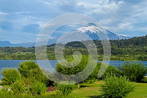 Volcano Villarica and the lake in Chile