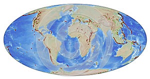 Volcanoes active during Pleistocene and Holocene. Mollweide projection.