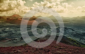 Volcanoes aerial panorama, Lanzarote