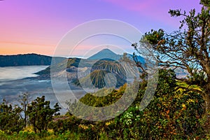 Volcanoes in Bromo Tengger Semeru National Park at sunrise. Java