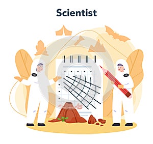 Volcanologist concept. Geologist studying the processes and activity