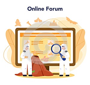 Volcanologist online service or platform. Geologist studying photo