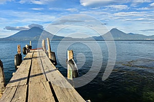 VolcÃ¡n San Pedro and VolcÃ¡n TolimÃ¡n by the Lake Atitlan, Guatemala