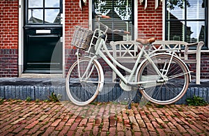 Volendam Amsterdam Netherlands. White retro bicycle