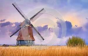 Volendam, Netherlands. Traditional Holland windmill photo