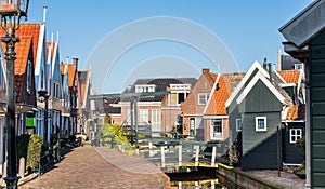 Volendam old town, Netherlands. Picturesque street in village in Waterland district near Amsterdam.