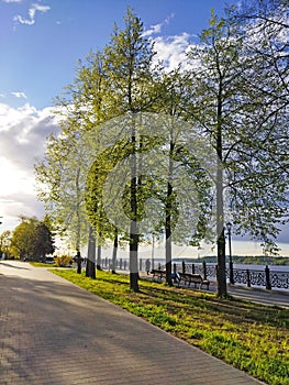 Volga river embankment in Kineshma, Ivanovo region, Russia