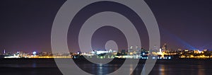 Volga river embankment at night in Samara, Russia. Panoramic view of the city.