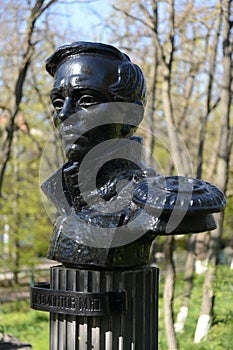 Bust of Mikhail Lermontov, opened in 1972 in the park at the intersection of Lenin Street and Lermontov Lane in Volgodonsk.