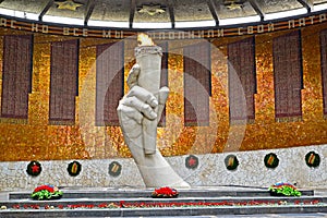 VOLGOGRAD, RUSSIA. An eternal flame in the Hall of Military glory. Mamayev Kurgan