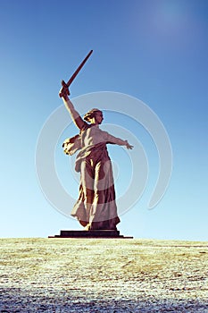 VOLGOGRAD, RUSSIA - JANUARY 15: Monument to World War II Motherland is calling on Mamayev Hill