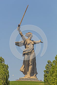 VOLGOGRAD, RUSSIA - JUNE 28, 2018: Sculpture Motherland Calls on the Mamayev Hill in Volgograd, Russ