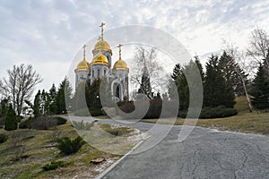 View of The Church of All Saints  in Mamayev Hill War Memorial in Volgograd. Russian orthodox theme