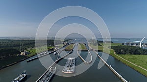 Volkeraksluizen. Drone photograpy from the delta works in Zeeland in the Netherlands