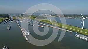 Volkeraksluizen, Willemstad. Drone photograpy from the delta works in noord brabant in the Netherlands