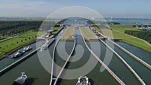 Volkeraksluizen, Willemstad. Drone photograpy from the delta works in noord brabant in the Netherlands