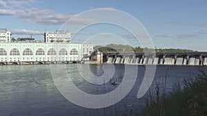 Volkhov Hydroelectric Power station-hydro power station on river Volkhov, View at complex of Volkhov Hydroelectric Station .