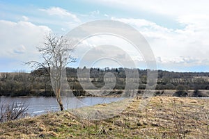 Volkhov river valley. View from the top, spring season