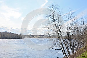 Volkhov river valley. View from the top, spring season
